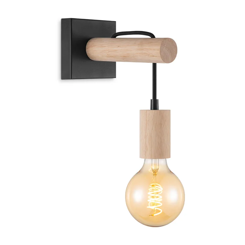 Landelijke Wandlamp Billy - Zwart - 10/20/22cm - Muurlamp gemaakt van bamboe - geschikt voor E27 LED lichtbron - wandlamp geschikt voor woonkamer van Home Sweet Home in Bruin – productfoto