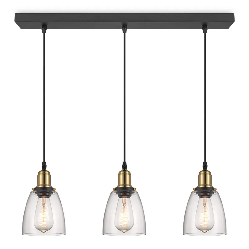 Metalen Hanglamp - Inclusief 3 Glazen Lampenkap - Ø65 x 128 cm - E27 fitting - voor gebruik in slaapkamers en werkruimtes - Inclusief 1 by Home Sweet Home in Helder – product photo