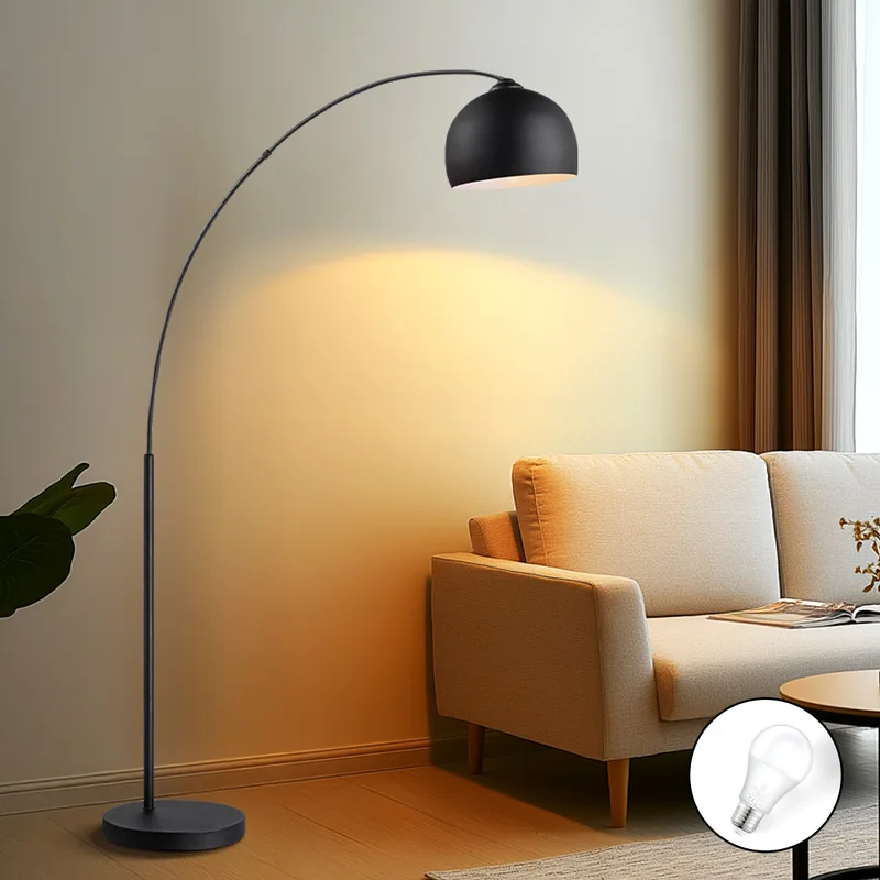 Moderne BoogVloerlamp Fisher - Zwart - 109/30/172cm - staande lamp met Zwart lampenkap - geschikt voor E27 LED lichtbron - met voetschakelaar - geschikt voor woonkamer, slaapkamer en thuiskantoor de Home Sweet Home – photo du produit