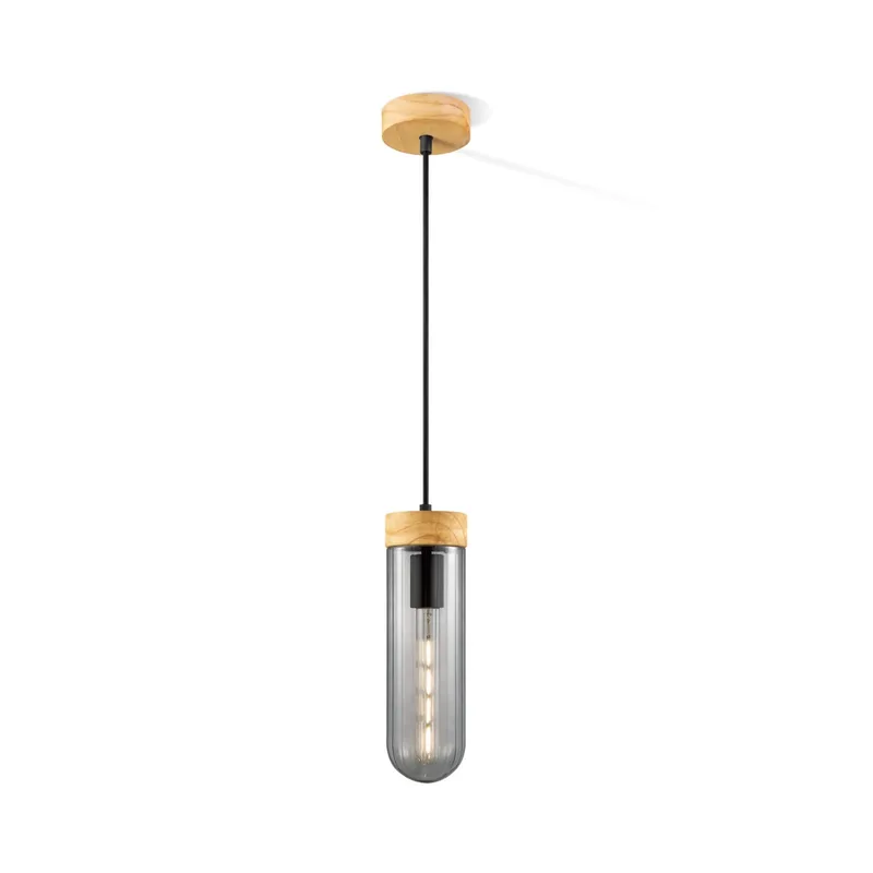 Moderne Hanglamp Capri - Rook - 10/10/138cm - hanglamp gemaakt van Glas en Hout - geschikt voor E27 LED lichtbron - Dekra getest - Pendellamp geschikt voor woonkamer, slaapkamer en keuken van Home Sweet Home in Smoke – productfoto