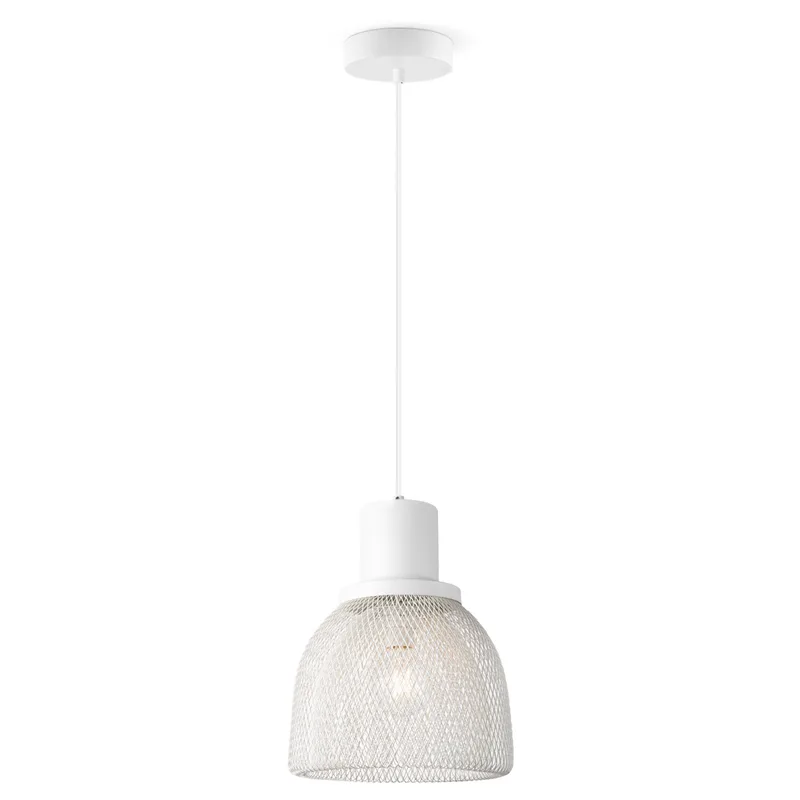 Moderne Hanglamp Mesh - 29/29/154cm - hanglamp gemaakt van Metaal - geschikt voor E27 LED lichtbron - Pendellamp geschikt voor woonkamer, slaapkamer en keuken de Home Sweet Home en Blanc – photo du produit