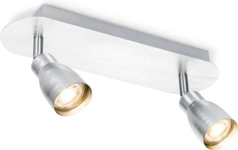 Moderne LED Opbouwspot Alba - 120/25/4.5cm - 2 lichts plafondspot - Dimbaar - inclusief LED lichtbron - GU10 van Home Sweet Home in Geborsteld staal – productfoto