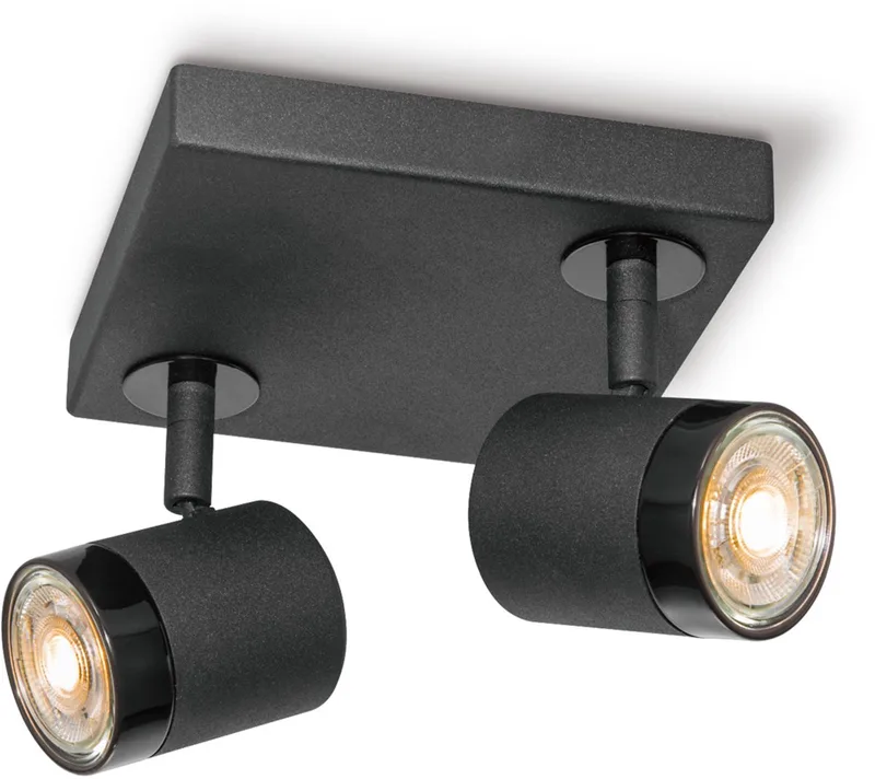 Moderne LED Opbouwspot Manu - 16/16/15cm - 2 lichts plafondspot - gemaakt van metaal - voor Woonkamer en Slaapkamer van Home Sweet Home in Zwart – productfoto
