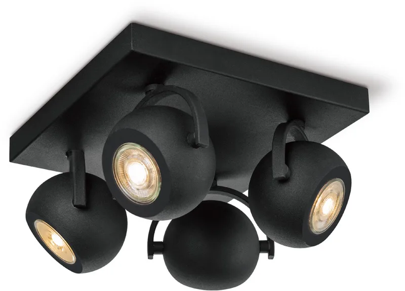 Moderne LED Opbouwspot Nop - 23/23/14cm - 4 lichts plafondspot - gemaakt van metaal - voor Woonkamer en Slaapkamer van Home Sweet Home in Zwart – productfoto