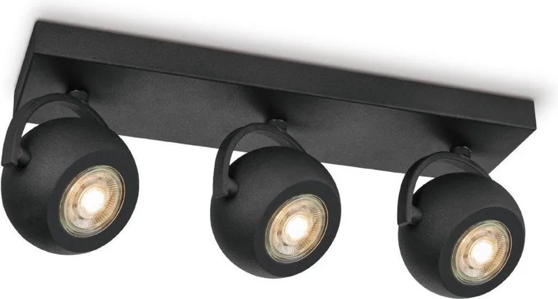 Moderne LED Opbouwspot Nop - 36.5/9.5/14cm - 3 lichts plafondspot - Dimbaar - inclusief LED lichtbron - GU10 fitting - 5W 390lm 3000K - warm wit licht - gemaakt van metaal by Home Sweet Home in Black – product photo