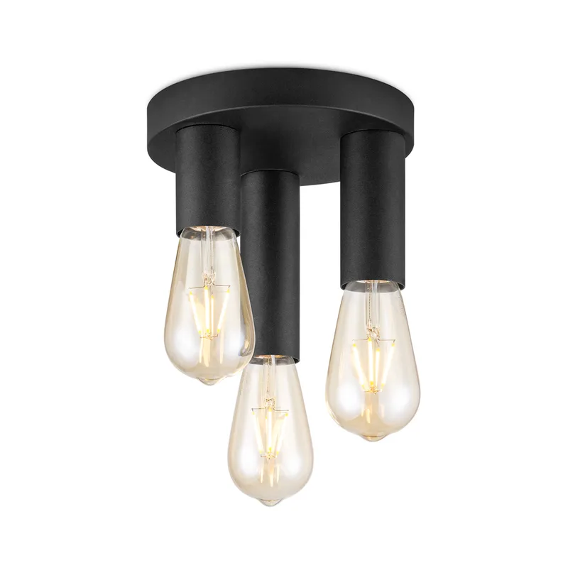 Moderne LED Plafondlamp Marna - Zwart - Rond - 19/19/16.5cm - geschikt voor E27 fitting - 3 lichts Plafondlamp gemaakt van metaal van Home Sweet Home – productfoto