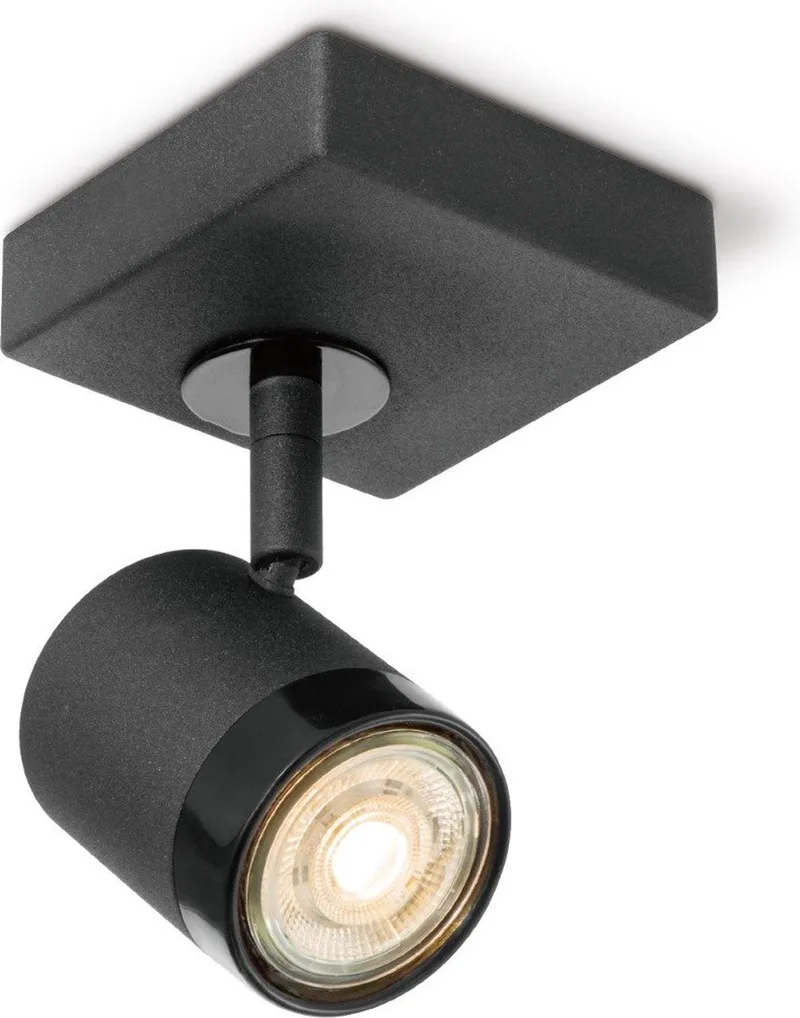 Moderne Plafondspot Manu - Met GU10-fitting - Metaal - 9.5 x 9.5 x 15 cm - Voor woonkamer en slaapkamer - Lichtbron niet inbegrepen van Home Sweet Home in Zwart – productfoto