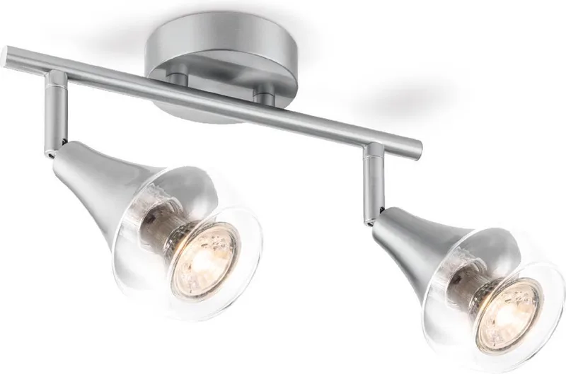 Moderne Plafondspots - Mat Satin - Met 2 GU10 Fitting - Metaal Spotlights - 26 x 9 x 19cm - voor woonkamer en slaapkamer van Home Sweet Home in Geborsteld staal – productfoto