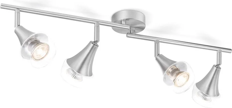 Moderne Plafondspots - Mat Satin - Met 4 GU10 Fitting - Metaal Spotlights - 67.5 x 9 x 18cm - voor woonkamer en slaapkamer van Home Sweet Home in Geborsteld staal – productfoto