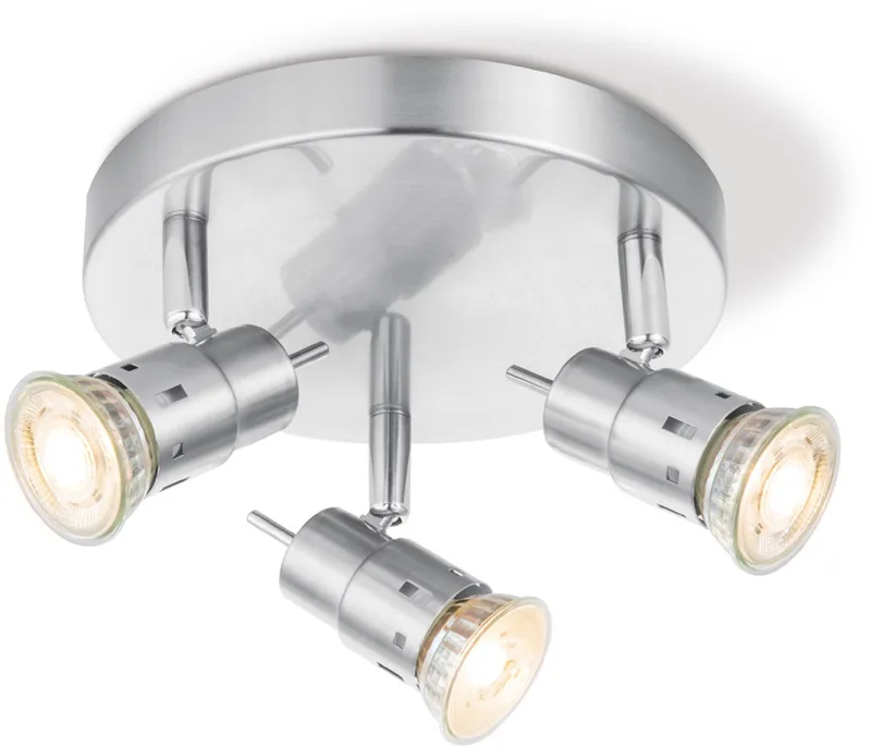 Moderne Plafondspots - Met 3 GU10 Fitting - Metaal Spotlights - 19 x 19 x 13.7cm - voor woonkamer en van Home Sweet Home in Geborsteld staal – productfoto