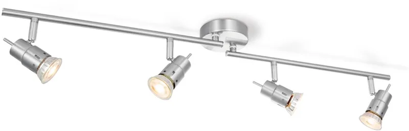 Moderne Plafondspots - Met 4 GU10 Fitting - Metaal Spotlights - 81 x 16.2 x 13.7cm - voor woonkamer en van Home Sweet Home in Geborsteld staal – productfoto