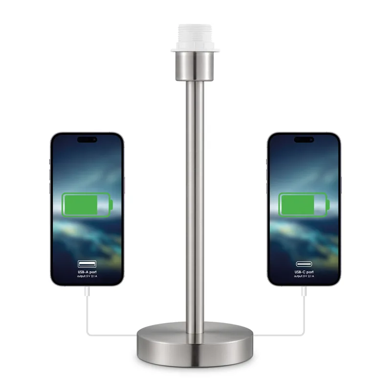 Moderne Tafellamp Voet in Zandnikkel - 14 x 14 x 39 cm - Inclusief USB A+C poort - Klassieke nachtlampjes voor de slaapkamer - voor Lampenkap met max.35cm - E27 Bedlamp - Lichtbron niet inbegrepen fra Home Sweet Home – produktbillede