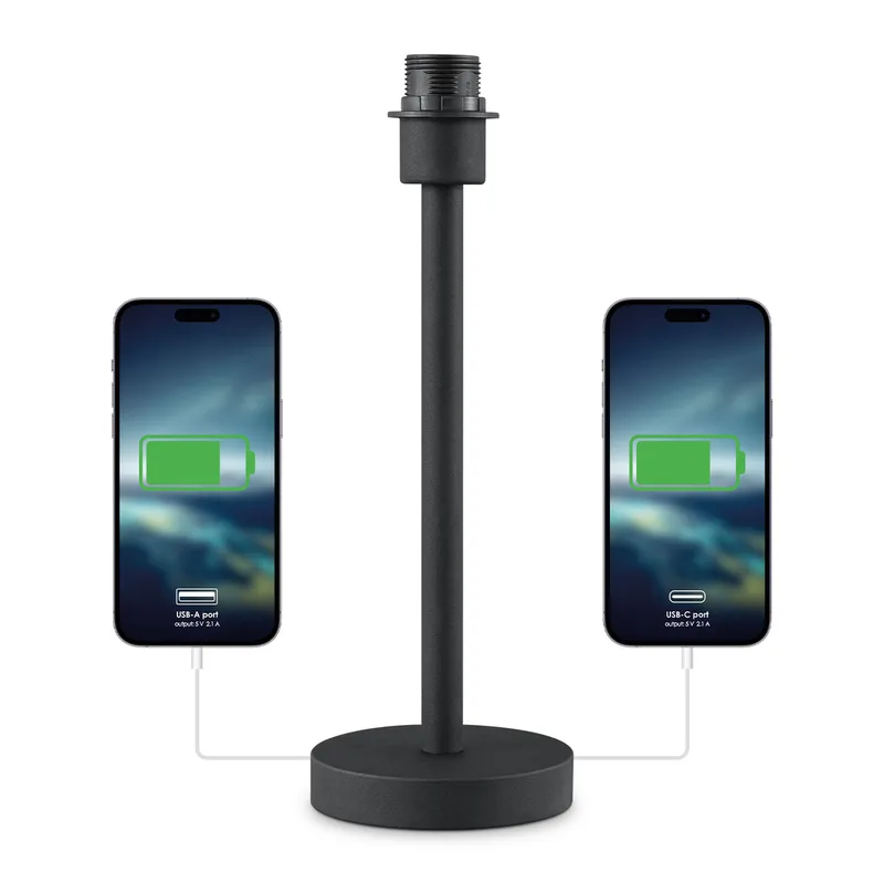 Moderne Tafellamp Voet in Zwart - 14 x 14 x 39 cm - Inclusief USB A+C poort - Klassieke nachtlampjes voor de slaapkamer - voor Lampenkap met max.35cm - E27 Bedlamp - Lichtbron niet inbegrepen fra Home Sweet Home – produktbillede
