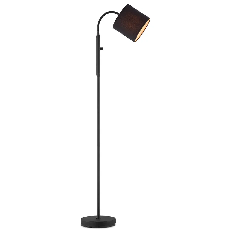 Moderne Vloerlamp - 20/20/120cm - metalen Staande Leeslamp met Zwarte Stoffen Lampenkap - Inclusief LED E27 Lichtbron 9W 470Lm - Met de Home Sweet Home en Noir – photo du produit