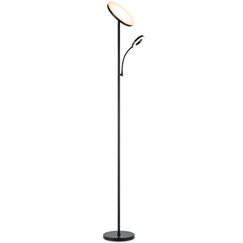 Moderne Vloerlamp - 25/25/175 cm - Zwart - Metalen Staande Lamp - Met leeslamp - Geïntegreerde LED 7W 3636Lm - Dimbaar - Voor Kantoor en Slaapkamer de Home Sweet Home – photo du produit