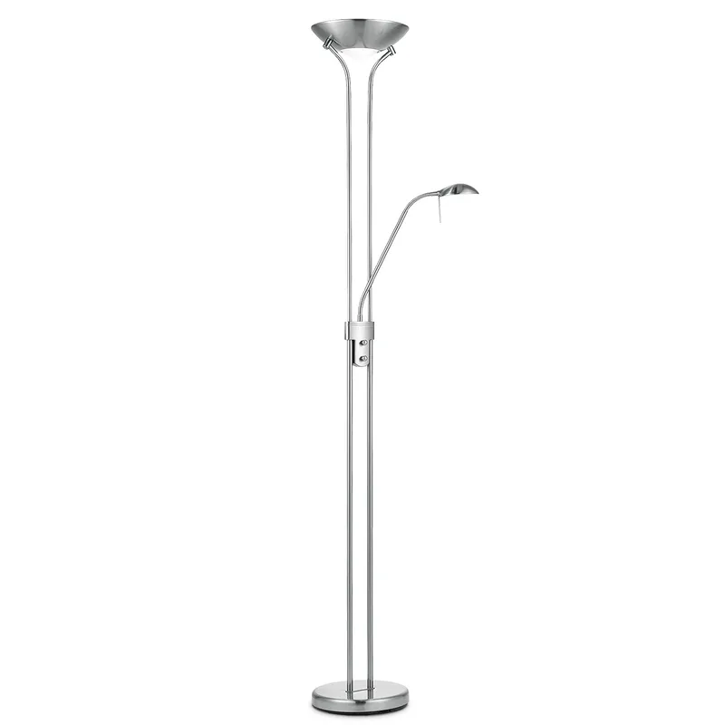 Moderne vloerlamp 50/50/180cm - dimbare staande lamp met flexibele leeslamp - Geborsteld staal - R7s+G9 lichtbron - geschikt voor woonkamer, slaapkamer en thuiskantoor fra Home Sweet Home i Sølv, Rvs – produktbillede