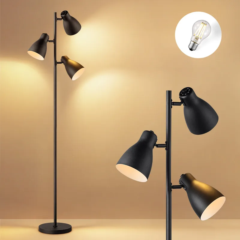 Moderne vloerlamp Zwart - 38.5/38.5/166.5cm - 3 lichts staande lamp - geschikt voor E27 LED lichtbron - met voetschakelaar - geschikt voor woonkamer, slaapkamer, thuiskantoor by Home Sweet Home – product photo