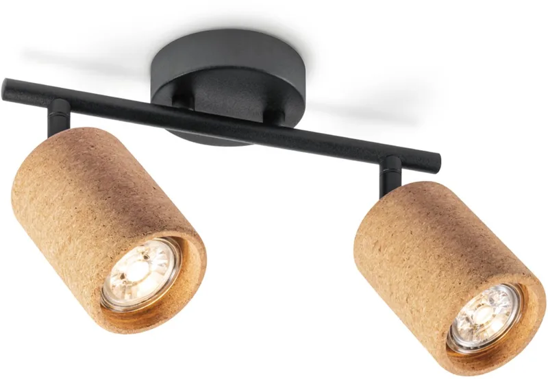 plafondspot Cork 2 - kurk en zwart - 2 x GU10 - zonder lichtbronnen by Home Sweet Home in Natuurlijk – product photo