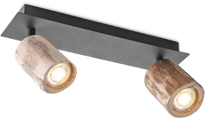 plafondspot Wood 2 - naturel hout en zwart - 2 x GU10 - zonder lichtbronnen von Home Sweet Home in Natuurlijk – Produktfoto