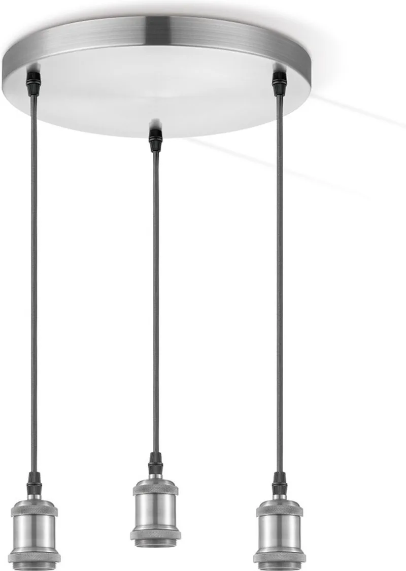 Vintage Hanglamp Diy - 3 lichts hanglamp gemaakt van Metaal - 30/30/109cm - Pendellamp geschikt voor de Home Sweet Home en Geborsteld staal – photo du produit