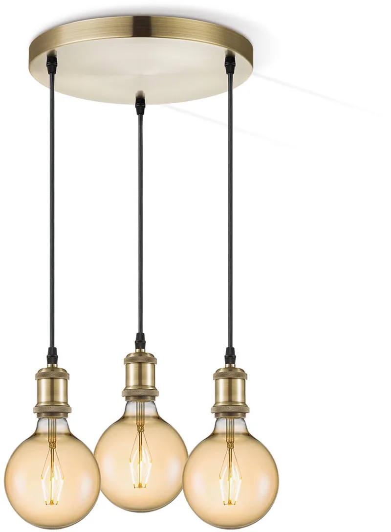 Vintage Hanglamp Vintage - 3 lichts hanglamp gemaakt van Metaal - 30/30/109cm - Pendellamp geschikt voor woonkamer by Home Sweet Home in Brass – product photo