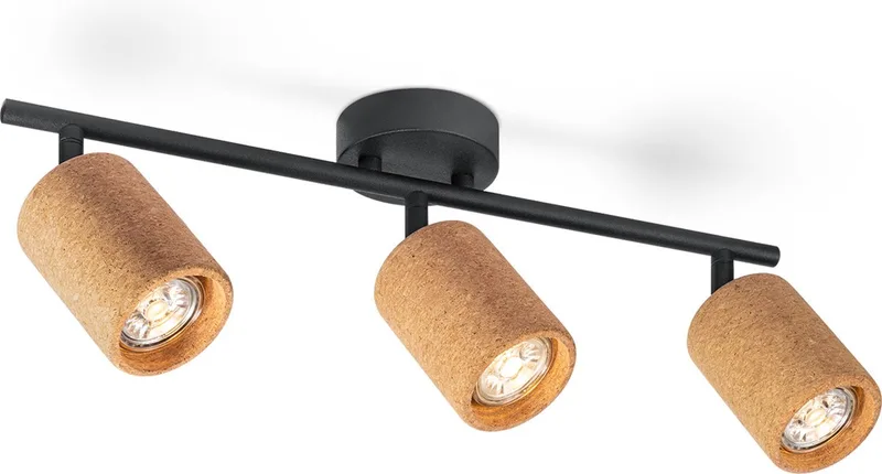 Vintage stijl Plafondspots - Natural - Metaal en Kurk Spotlights - 45 x 45 x 17.5cm - 3 GU10 fitting - Voor woonkamer en de Home Sweet Home en Natuurlijk – photo du produit