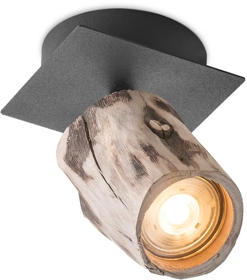 Vintage stijl Plafondspots - Natural - Metaal en Wood Spotlights - 10 x 10 x 14.5cm - GU10 fitting - Voor woonkamer en slaapkamer by Home Sweet Home in Natuurlijk – product photo