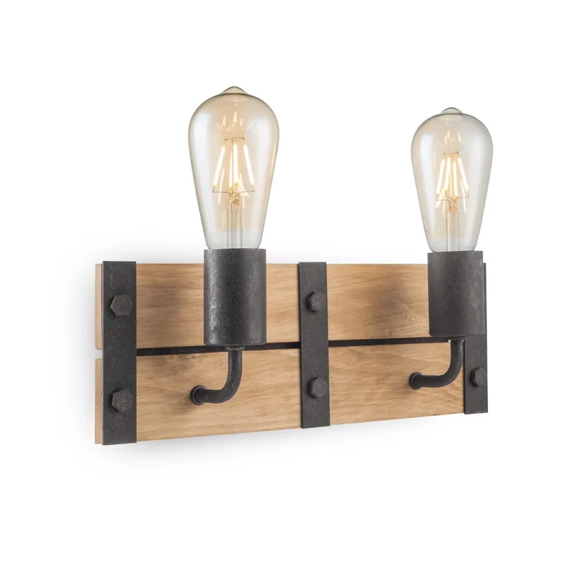wandlamp Denton 2L - hout / burned metal fra Home Sweet Home i Sort – produktbillede