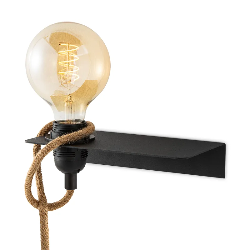Zwart Vintage Muurlamp - Metalen Wandlamp - Met E27 fitting - 20 x 11 x 4 (BxDxH) - Voor hal en slaapkamer - Met schakelaar - Lichtbron niet inbegrepen by Home Sweet Home – product photo