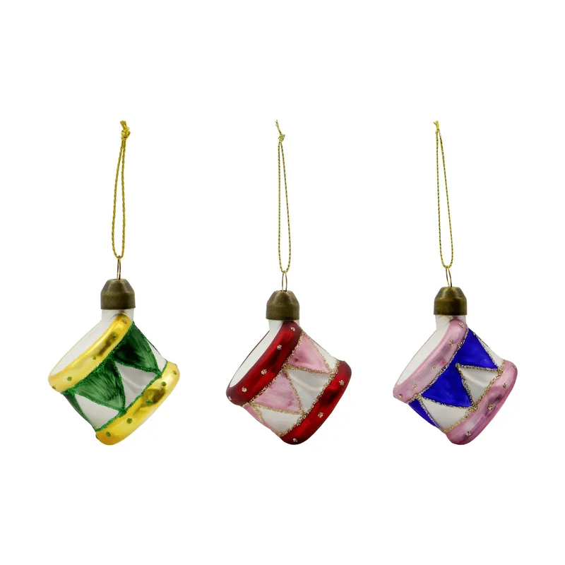 Drum Weihnachtshänger 3er Pack Blau, Grün, gedämpftes Rot by House Doctor – product photo