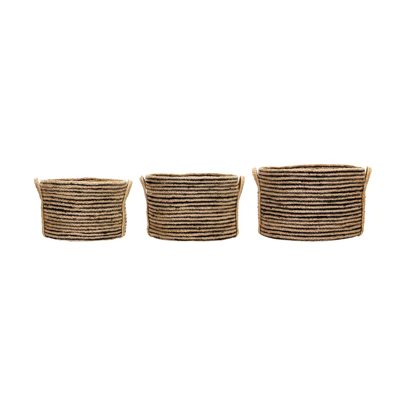 Dungi Aufbewahrungskörbe niedrig 3-teilig Schwarz-natur van House Doctor – productfoto