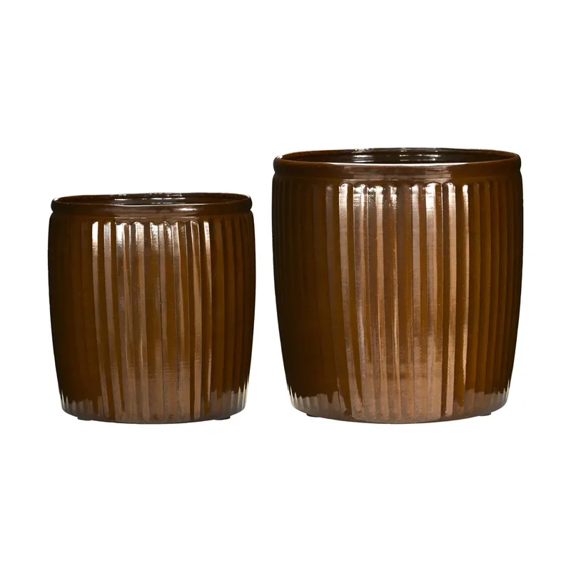 Groove Blumentopf 2-teilig small Braun von House Doctor – Produktfoto