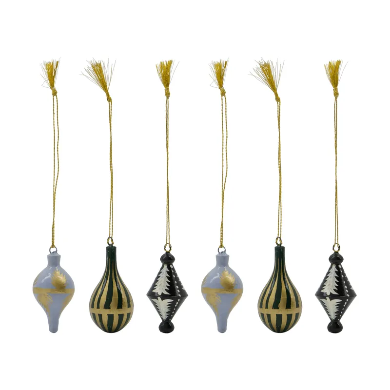 Stero Weihnachtsanhänger 6er Pack Schwarz, Weiß, Gold, Blau, Grün by House Doctor – product photo