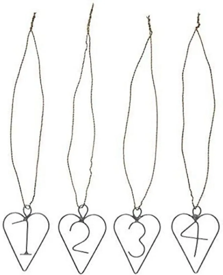 Adventskerze Adventszahlen Herz Metall 1–4, Anhänger Deko für Kerzen Kranz Advent (Zahlen 1 - 4), 4er Set, Adventszahlen, Kerzendeko van Ib Laursen – productfoto
