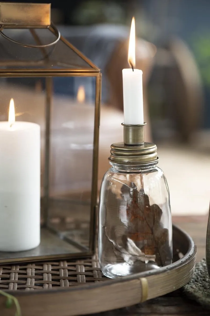glazen pot kandelaar dinerkaars - deksel by Ib Laursen in Goud – product photo