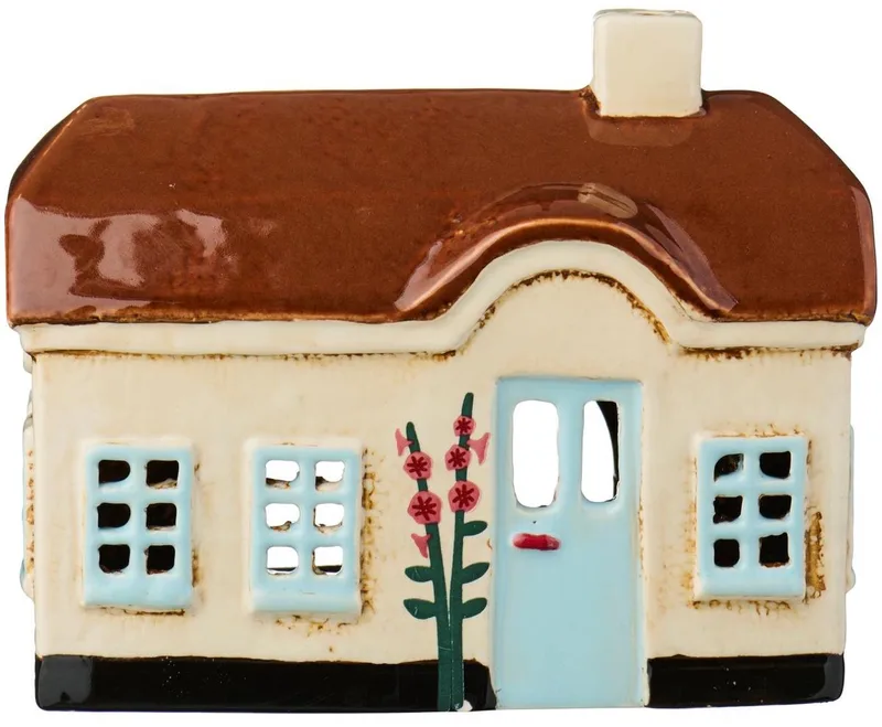 Keramieken Huisje Ebeltoft - met Stokrozen - Waxinelichthouder van Ib Laursen in Beige – productfoto