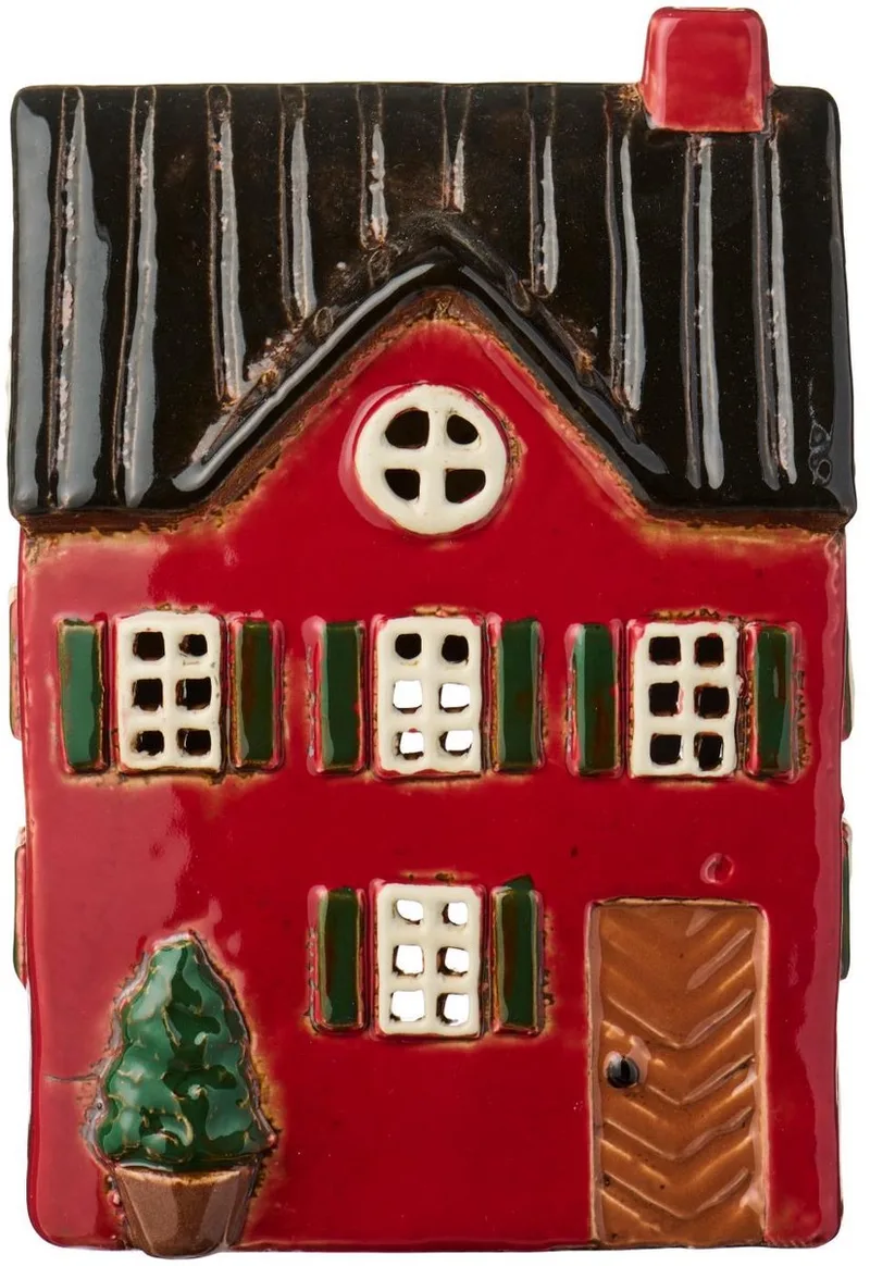 Keramieken Huisje - Kerst - met Boom - Waxinelichthouder by Ib Laursen in Rood – product photo