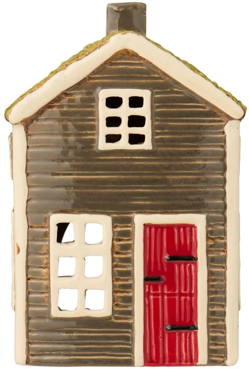 Keramieken Huisje - Visby Chalet, Gras op Dak - Waxinelichthouder van Ib Laursen in Bruin – productfoto