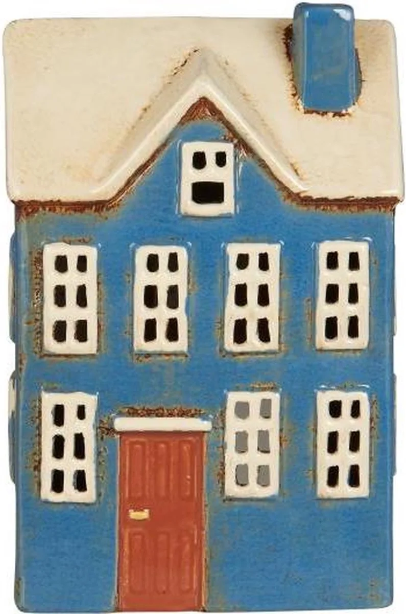 keramieken huisje - waxinelichthouder - bruine deur - 27655-13 van Ib Laursen in Blauw – productfoto