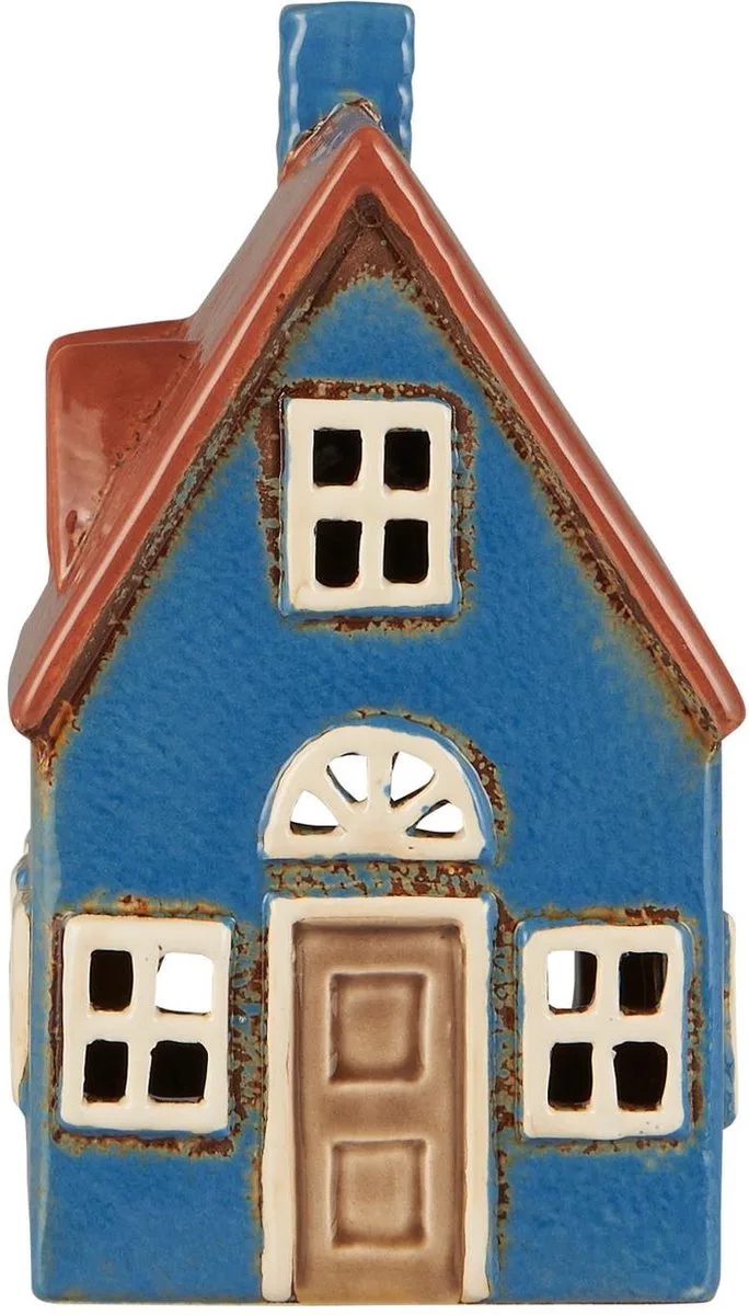 Keramieken huisje - waxinelichthouder - bruine deur by Ib Laursen in Blauw – product photo