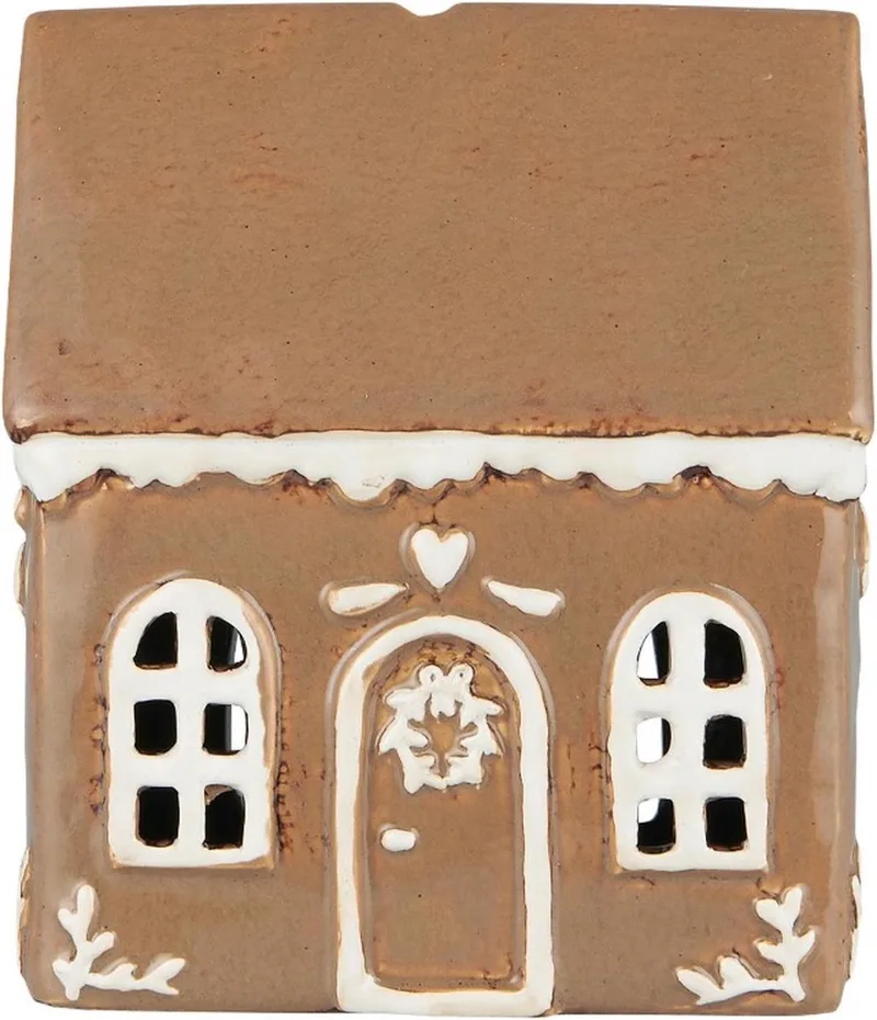 Kersthuis 'Gingerbread stijl met deurkrans' Theelichthouder 14x11.5x8cm von Ib Laursen in Bruin – Produktfoto