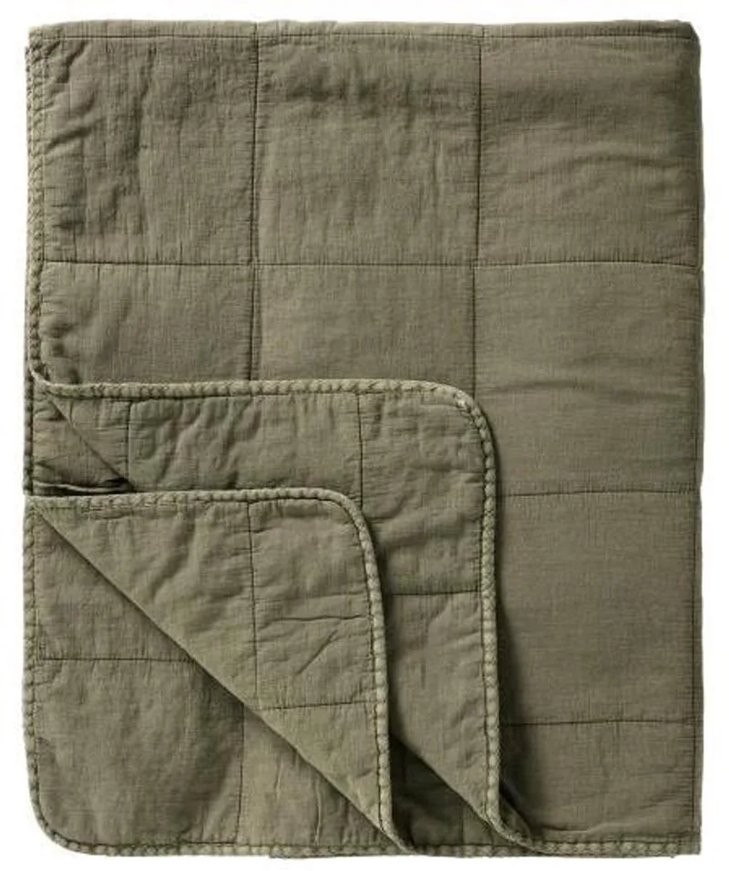 Plaid vintage bedspread, eucalyptus green, 240x240cm van Ib Laursen in Groen – productfoto