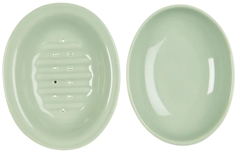 Seifenschale Seifenschale aus Steingut zweiteilig herausnehmbarer Einsatz 15x12cm, 2-teilig, Farbe: Braun oder Hellgrün- Material: Keramik by Ib Laursen in Grün – product photo