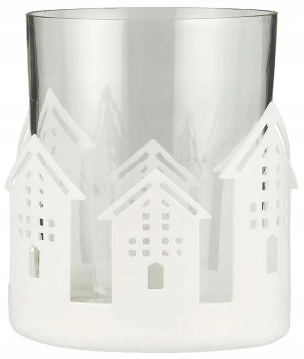 Wit Metalen Theelichthouder Huisjes Hoogte: 8,5 cm de Ib Laursen – photo du produit