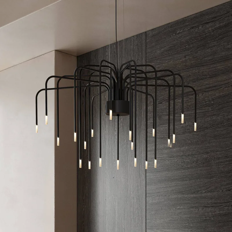 LED hanglamp BOOM, zwart, metaal, Ø 90 cm 22-lichts. de Karman en Zwart mat – photo du produit
