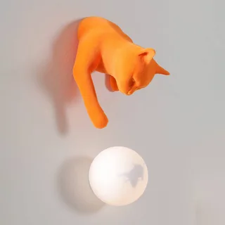 wandlamp Maoo, oranje keramiek, glas, kattenfiguurtje by Karman – product photo 1 of 2