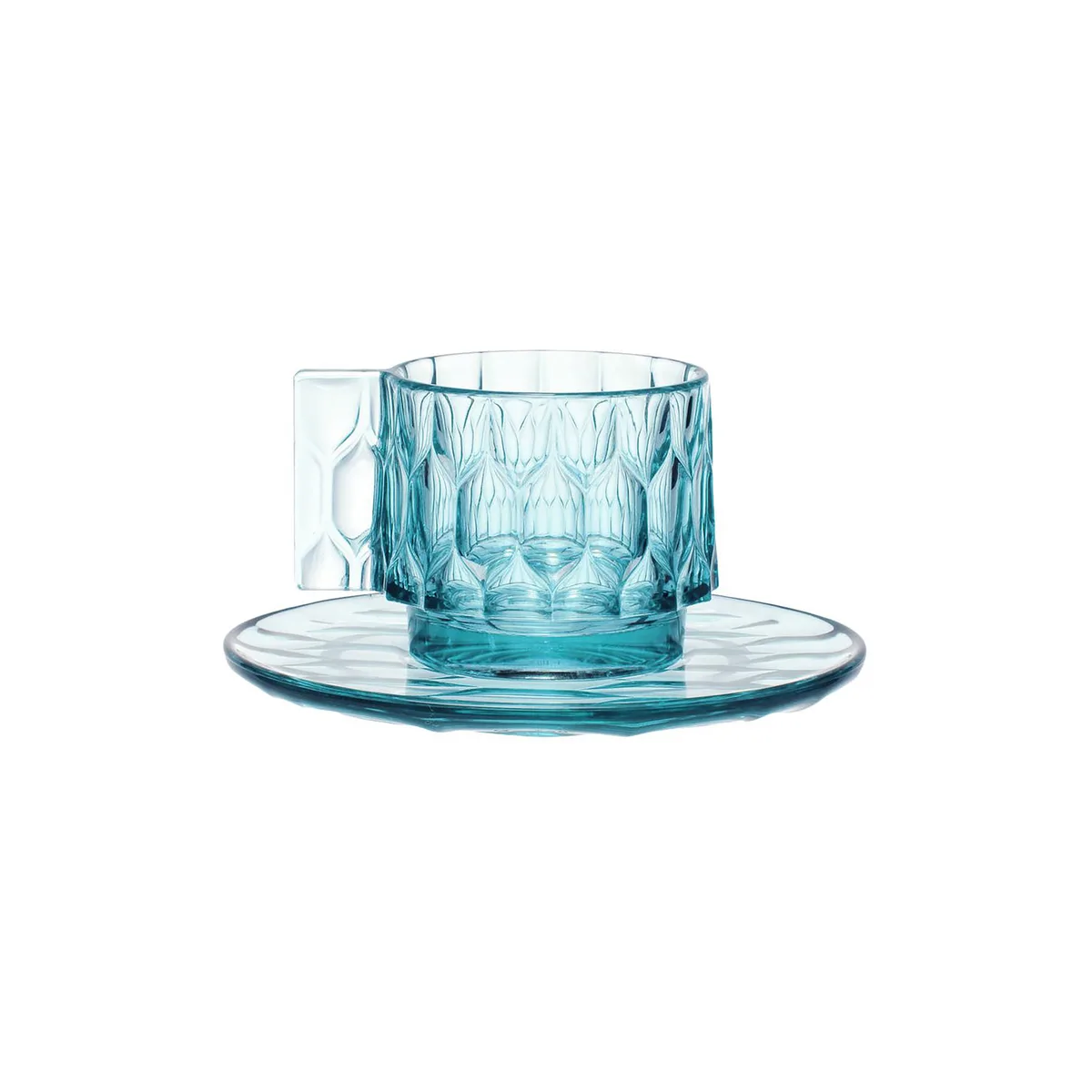 Set aus Tasse und Untertasse Jellies Family - Blau - Thermoplastisches Polykarbonat - Designer Patricia Urquiola van Kartell – productfoto