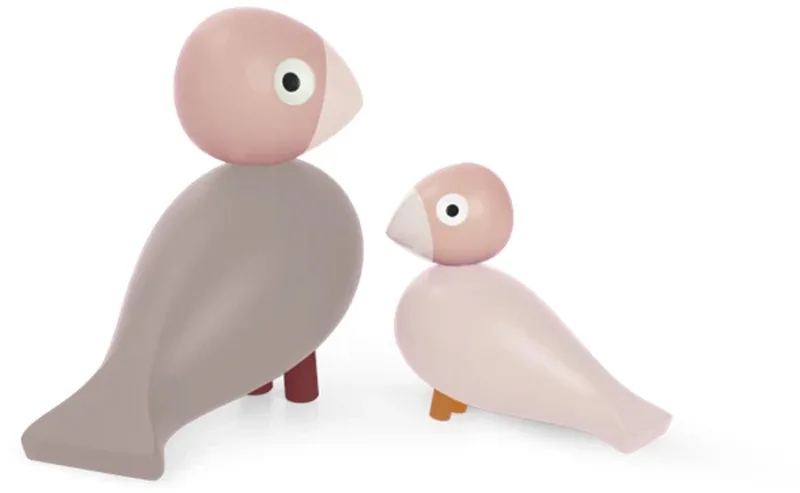 Birds Liv & Lykke moeder & kind set van 2 H11cm + 6cm soft pink van Kay Bojesen in Bruin – productfoto