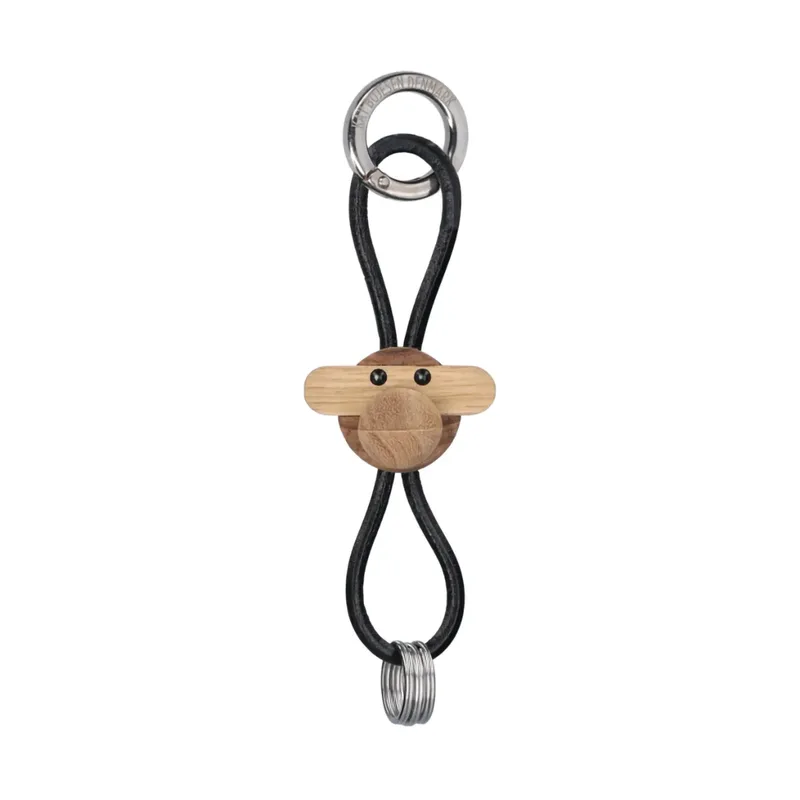 Kay Bojesen Affe Schlüsselanhänger Teak-Limbaholz, schwarzes Leder by Kay Bojesen – product photo