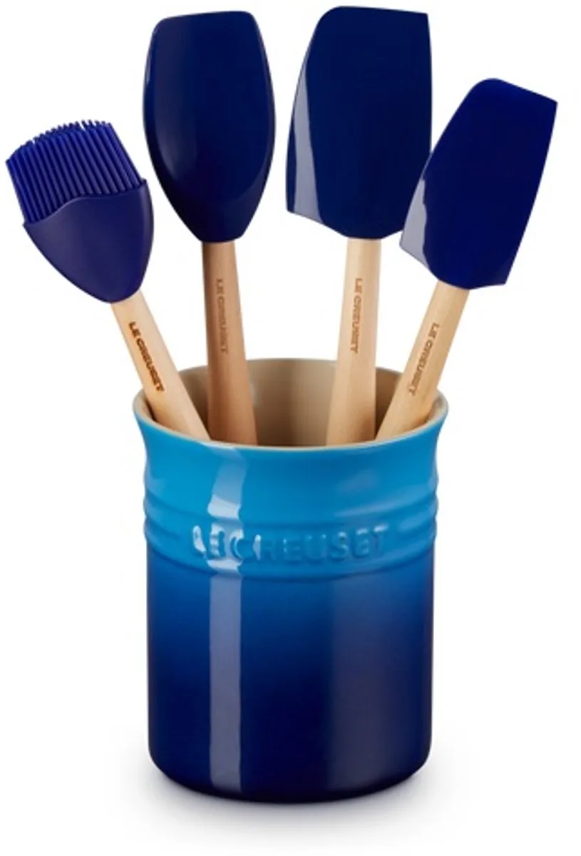 aardewerken spatelpot met 4 spatels - azure von Le Creuset in Azure blauw – Produktfoto